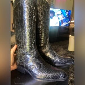 Vtg NEW joan and david crocodile cowboy boots 6.5 black leather animal western